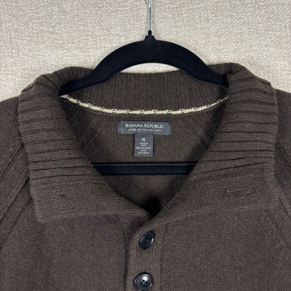 Banana Republic Mens XL Brown Italian Wool Blend Button Sweater Pullover